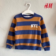 (Forward) H&M Boys' Sweater Size 92 (1.5Y-2Y) Striped Pattern Navy Blue And Brown Good Condition