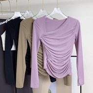 < Ready Stock Order > Fashionable Sports Top with Chest Pad European American Diagonal Collar Sexy G