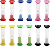 Set of 12 Hourglass for Children Timer Coloured Hourglass Set - 30 sec, 1 min, 2 min, 3 min, 5 min, 