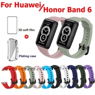 For Huawei Band 6 Watch Strap Soft Silicone Replacement Watchband with TPU Full Screen Protector Case for Honor Band 6