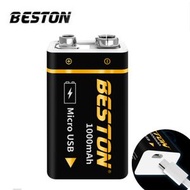 Beston - 9V 1000mAh 內置USB 可充電 鋰電池 連USB線 (黑色)