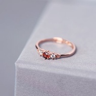 小奢華-頂級莫三比克紅石榴石3mm戒指-純銀玫瑰金-一月誕生石