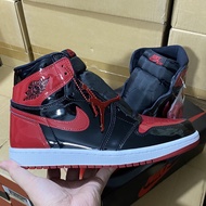 【100%LJR Batch】world top quality Air Jordan 1 high Black red Patent leather banned bred 7.5--13