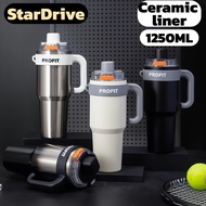1250ml Jumbo Tumbler Ceramic/316 Stainless Steel with Handle & Straw, Car Cup