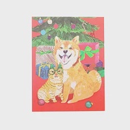 聖誕卡-Inu Shiba &amp; Cat柴犬與變裝貓 聖誕紅