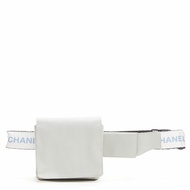 CHANEL 1990's Vintage silver nylon logo strap CC buckle square flap waist bag