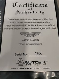 1/18 Autoart Aston Martin One-77 (Black Pearl)