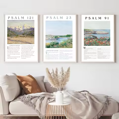 Psalm 121 Scripture Wall Art Prints Bible Verse With Claude Monet's Art Paitning Canvas Poster Chris