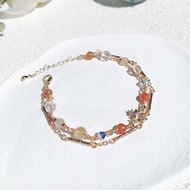 金太陽石 金髮晶 黃水晶 白水晶 14K包金 天然水晶 雙層鍊手鍊