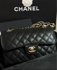 Chanel classic flap bag small calfskin 23cm cf 黑金牛手袋