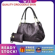 (PREMIUM LEATHER) WJS Real Premium Leather Crocodile Grain Handbag Hand Bag Shoulder Bag Beg Buaya H