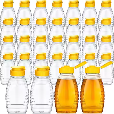 4.6oz Clear Plastic Honey Jar Empty Honey Bottles with Caps Honey Squeeze Bottle Honey Bottle for St