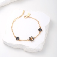 Hyl Jewelry 651B Gelang Titanium Wanita  Bangle Bracelet Four Leaf Clover Terbaru Anti Karat Dan Ker