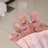 Short Fake Nail Red French Artificial Nail Phototherapy Nails Reusable and Removable Nails