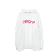 [Used] Balenciaga BALENCIAGA Hoodie, Graphic Logo, Layered Design, Cotton Pullover Hoodie, Men's, Us