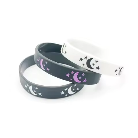 1PC Debossed Printed Stars Moon Sport Band Silicone Wristbands Bracelets Fashion Style Women Men Jer