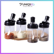 Uniqsoo Kitchen Spice Bottle Glass Spice Storage Holder+Multipurpose Spoon CF015