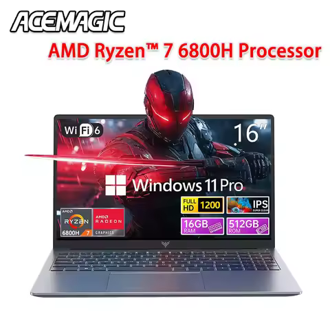 ACEMAGIC RX16 AMD Ryzen 7 6800H 16.1" Ultra Slim 4400MAH Laptop 16GB LPDDR5 Ram 512GB Rom Windows 11