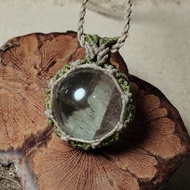 千層幽靈水晶球-蠟線編織/圖騰包框設計/項鍊可調整長度