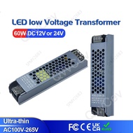60W DC12V/24V 5.0A 2.5A Ultra Thin LED Power Supply Lighting Transformers Adapter Switch 60W AC100-2
