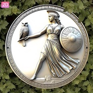Vintage Athena Greek Goddess Statue with Owl Shield Aluminum Wall Art - 8x8 Inch Round Decorative Pl