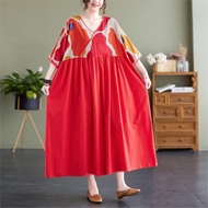 Oladivi Plus Size Clothing Fashion Printed Patchwork Long Dress for Women Korean Style Summer 2025 C