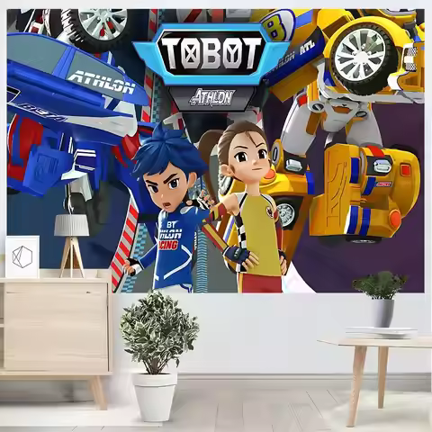 T-TOBOT Cartoon Backdrop Decoration Children Birthday Baby Shower Boy Girl Happy Birthday Banner Par