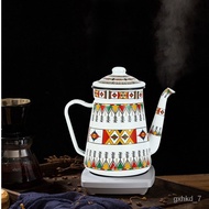 🚓Enamel Coffee Pot Fine Saliva Wine Pot Enamel Hand Pouring Coffee Pot Ghee Pot Crane Mouth Pot Cold Kettle Wine Vinegar