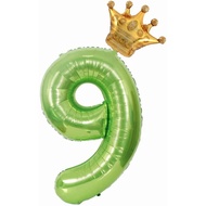 40 inch Green Crown Number 9 Balloon,Giant Large Foil Number 9 Balloon, Jungle Birthday Decoration B