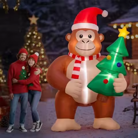 8 ft Funny Bigfoot Christmas Inflatables with LED Light Xmas Sasquatch Blow up Yard Decoration Big F