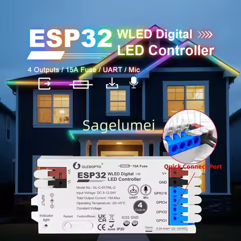 UART Download ESP32 WLED LED Controller GL-C-016WL-D Microphone Music DIY Dynamic GL-RC-001WL for WS