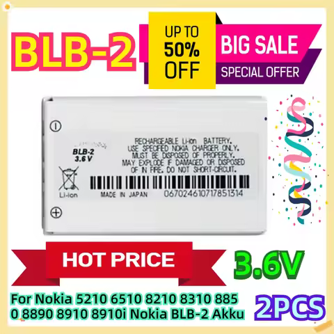 For Nokia 5210 6510 8210 8310 8850 8890 8910 8910i Nokia BLB-2 Akku 2pcs
