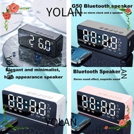 YOLANDAGOODS1 LED Display Alarm Clock, Stereo ABS Wireless Bluetooth Speaker Clock, Portable 3Colors Receiving Voice Prompt Digital Mini Card Mirror Alarm Clock