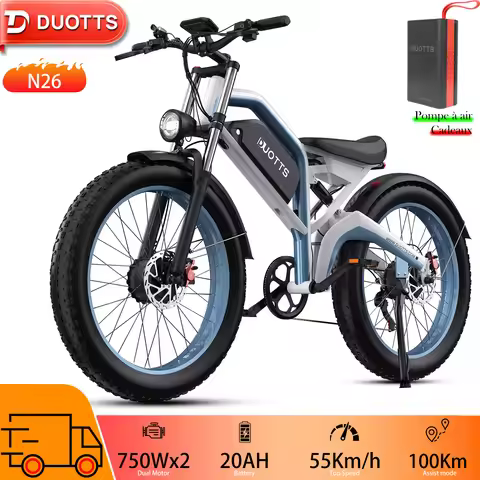 Electric Off-road Bike For Adult DUOTTS N26 26x4.0" 750Wx2 Dual Motor 70 Mile 48V 20AH 20Mph 65*2Nm 