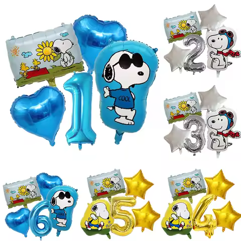Snoopy Birthday Balloons Set boy girl Number Balloon Suit Foil Ballon Cartoon Birthday Party Supplie