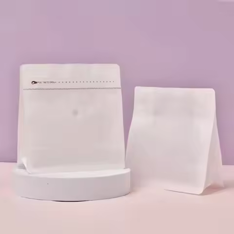 50pcs Transparent White Cotton Paper Moisture Proof Nuts Square Coffee Been Bag with Valve and Zippe