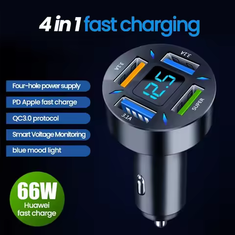 66W USB Car Charger Quick Charge PD QC3.0 With Voltmeter Cigarette Lighter Socket Power Adapter For 