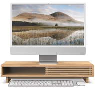 Monitor Stand Riser, 25 Inch Premium Bamboo Desk Shelf Organizer with Sliding Door (Natural)