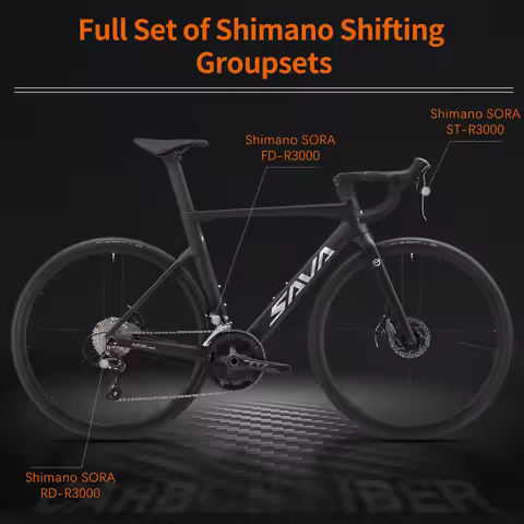 US Warehouse SAVA Carbon Fiber Road Bike with Integrated Handlebars and Shimano 18/22 Speed Kit, Adu