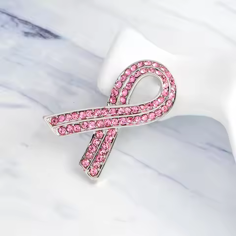 Pink Ribbon Crystal Medical Ribbon Brooch Breast Cancer Prevention and Treatment Promotion Sign Badg