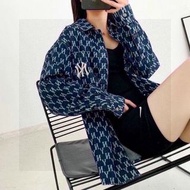 MLB NY滿標老花聯名牛仔長袖襯衫 男女同款 潮牌休閒襯衫