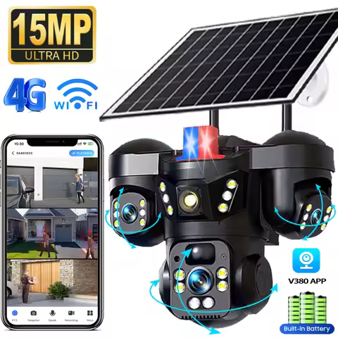 15MP Three Lens Three Screens 4G Solar Camera Outdoor WiFi 10X Digital Zoom Waterproof Auto Tracking