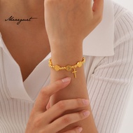 Meaeguet 18K Gold Plated Religious Bracelet with Saint Benedict Coins,Bead Cross  Link Bracelet for 