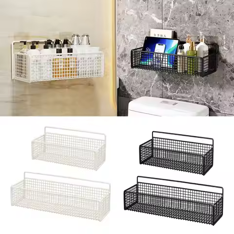 Wall Hanging Kitchen Grid Shelf No Drill Bathroom Storage Rack Organizer Shelf Suspension Type Bilay