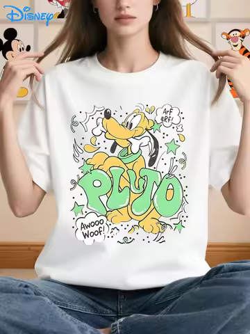 Women'S Disney Pluto The Happy Dog Oversized T-Shirt - Pluto & Bone Graphic with "Howdy Woof!" & "Pl