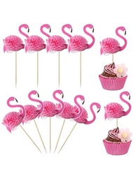 10/20/30 piezas Palillos para pastel de flamenco 3D para pastelitos con diseño tropical para decoraciones de pasteles de fiesta de cumpleaños y bodas con tema de verano, Hawaii y Aloha