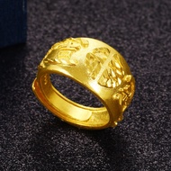 【916 gold】Men's brushed engraving and printing auspicious gold open ring gold ring sogood