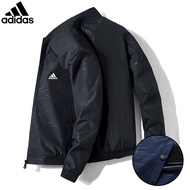 Adidas Bomber Jacket Men's Stand Collar hitam jaket Lelaki Casual Jacket Windproof Waterproof Jackets