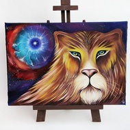 Lion Painting Space Original Art Universe Artwork Horoscope Wall Art Oil