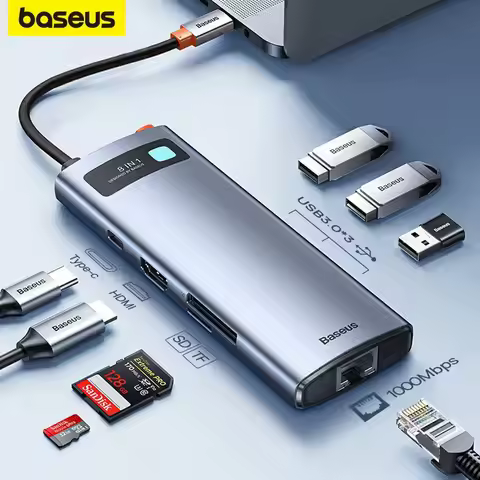 Baseus 4K 60Hz USB C Hub Type C to Ethernet Port PD 100W Adapter for Macbook Pro USB 3.0 Hub Laptop 